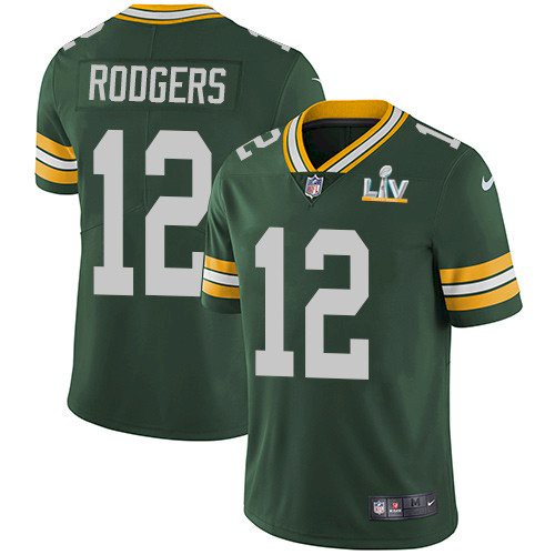 Men's Green Bay Packers #12 Aaron Rodgers Green NFL 2021 Super Bowl LV Stitched Jersey